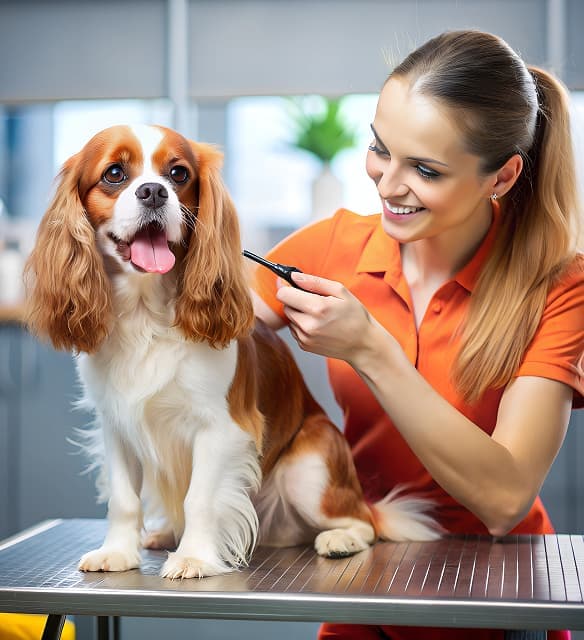 Tüy bakımı yapılan sevimli bir Cavalier King Charles