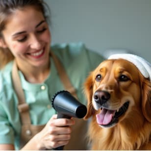 Kurutma keyfi yapan bir Golden Retriever
